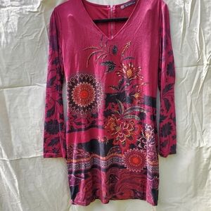 Suede Floral & Rhinestone Decorated Tunic